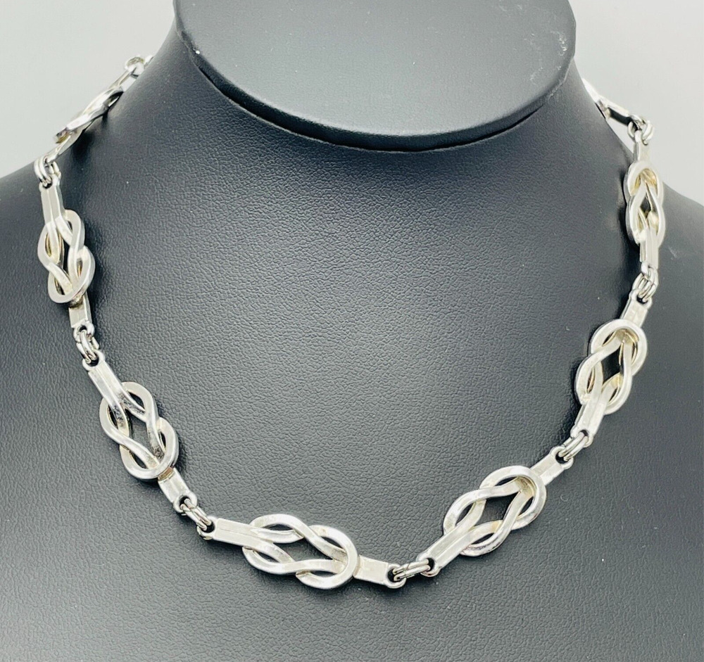 Vintage NAPIER Love Knot 14" Choker Necklace Silver Plated 9.7mm Width Signed